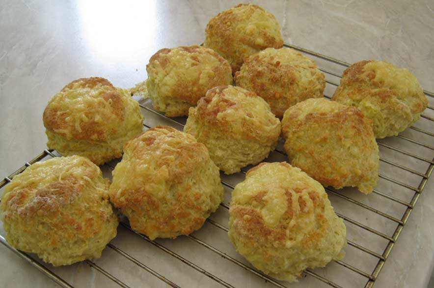 Cheese scones cooling on a rack